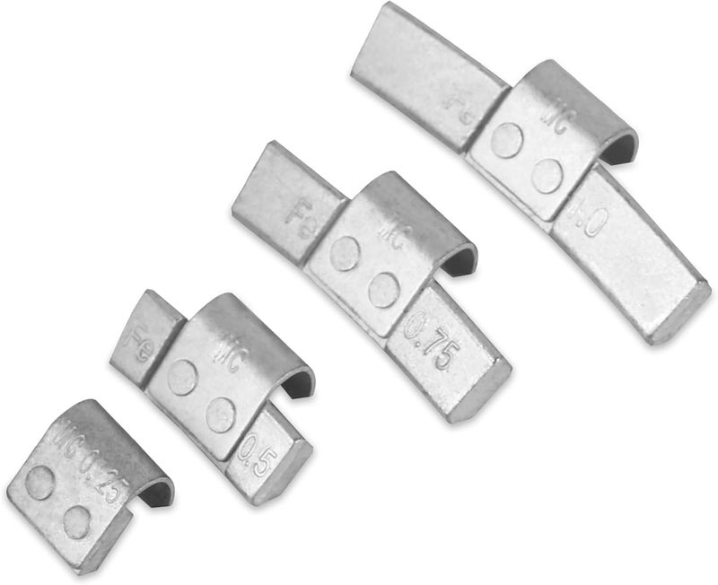 EZISOE MC-Series Clip on Wheel Weights Assortment, Wheel Weights 0.25OZ/0.5OZ/0.75OZ/1.0OZ, 25PCS/Style, Total 100Pcs/ Box - Image 1